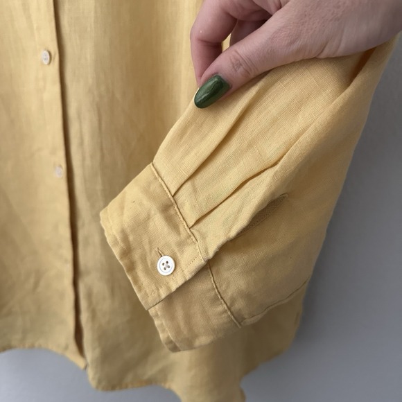 J JILL Size-2X Women Shirt 100% Linen Yellow Button Front Casual Resort Lagen - Picture 9 of 11